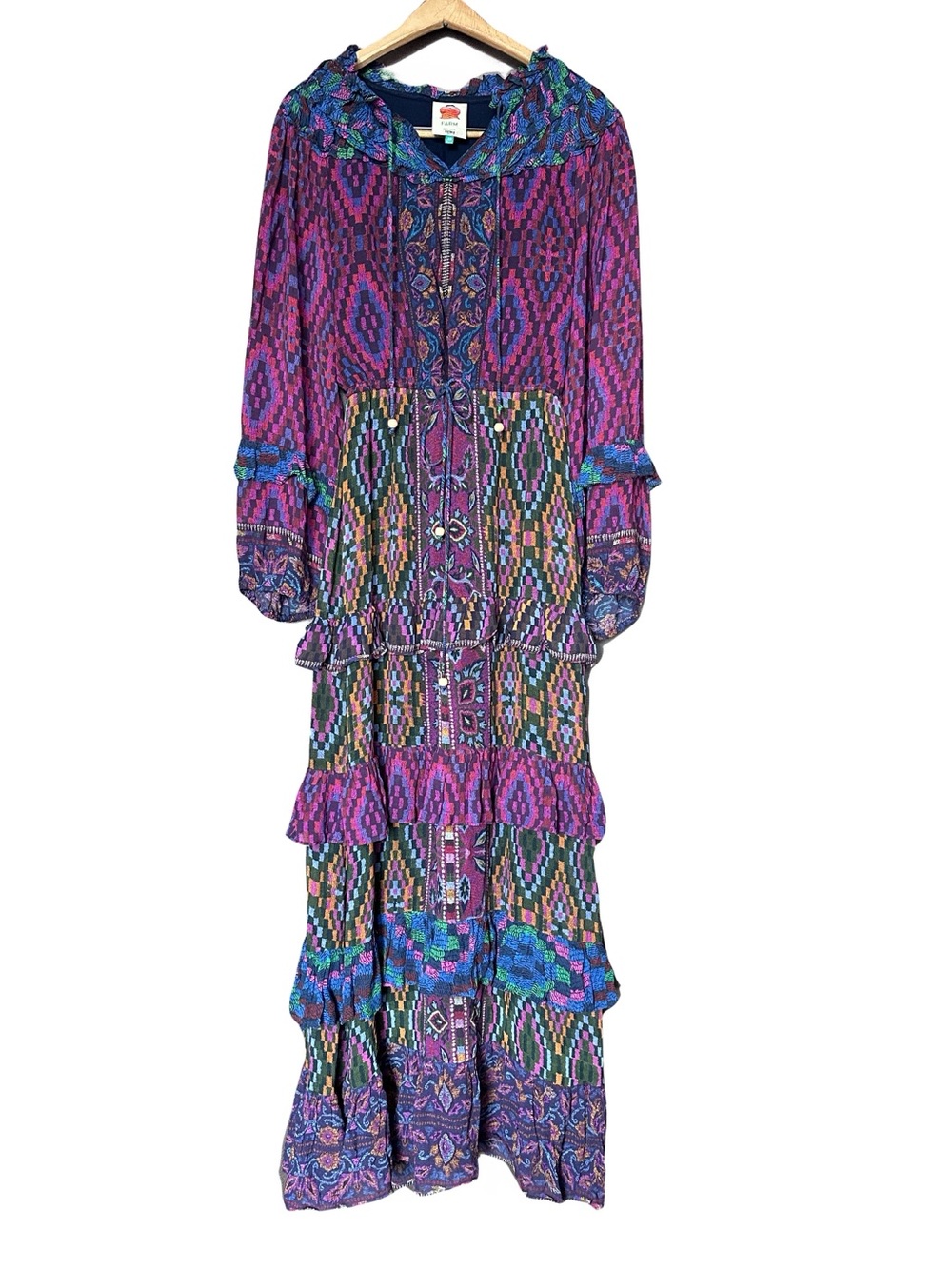 FARM Rio Mixed Tapestry
Scarf Multicolor Balloon Sleeve
Ruffle Maxi Dress XS